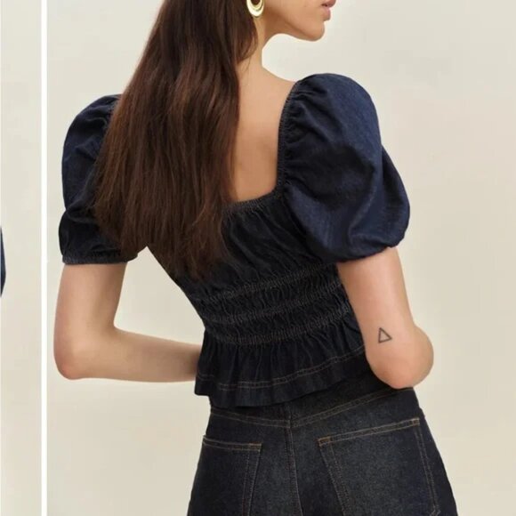 NWT Reformation Aliya Denim Top, Size Medium - Picture 4 of 7